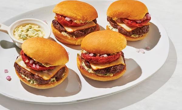Lamb Smash Burger Slider with Garlic-Herb Mayonnaise and Oven-Dried Tomatoes