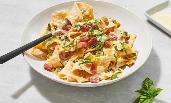Creamy Pappardelle with Leeks and Pancetta