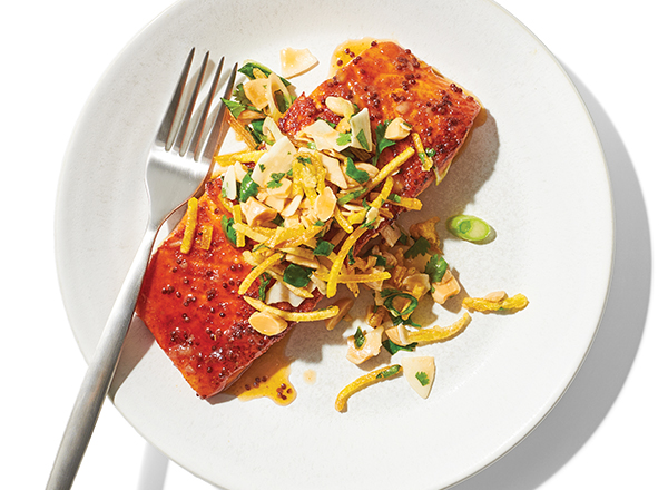 Hot Honey-Glazed Salmon with Crispy Almond-Coconut Topping
