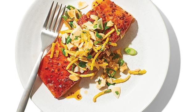 Hot Honey-Glazed Salmon with Crispy Almond-Coconut Topping