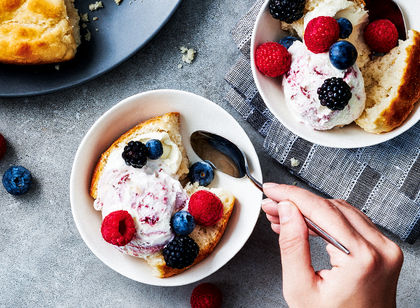 Biscuits with Mascarpone, Berries & Ice Cream