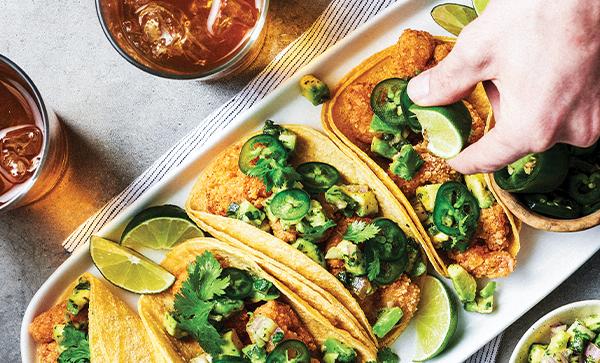 Spicy Fried Shrimp Tacos & Avocado Salsa