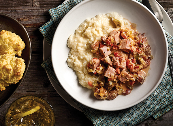 Image of Smothered Pork with Gouda Grits Recipe