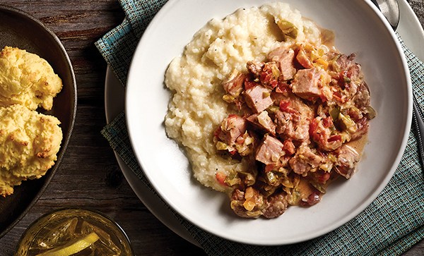 Image of Smothered Pork with Gouda Grits Recipe
