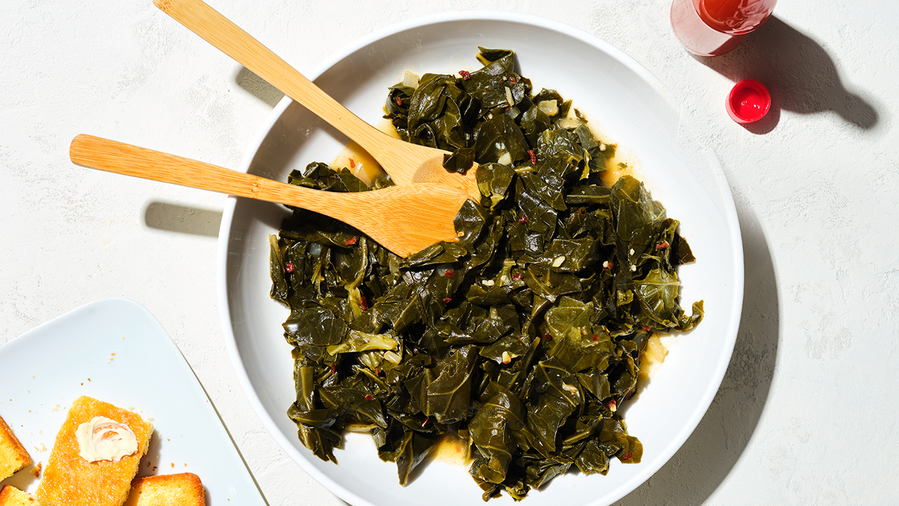 How to cook delicious meatless collard greens.