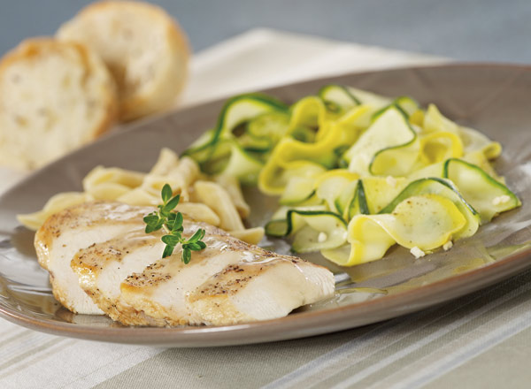 Lemon Thyme Chicken with Sautéed Squash Ribbons Recipe