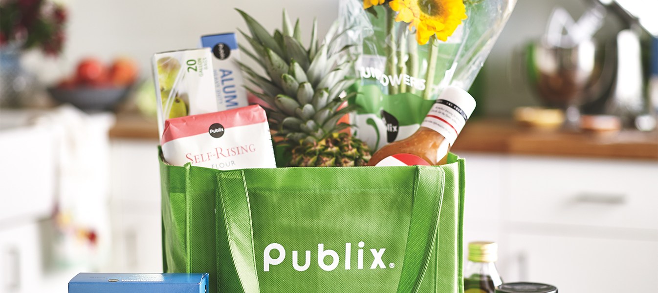 Publix reusable back filled with groceries