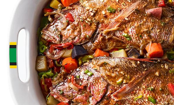 Image of Whole Snapper with Stewed Vegetables Recipe