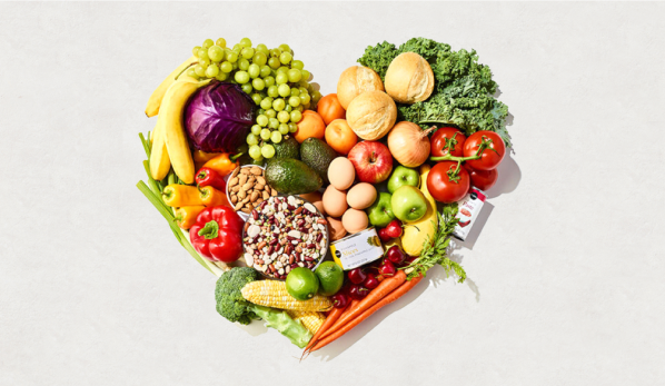 heart made out of fresh fruits and veggies