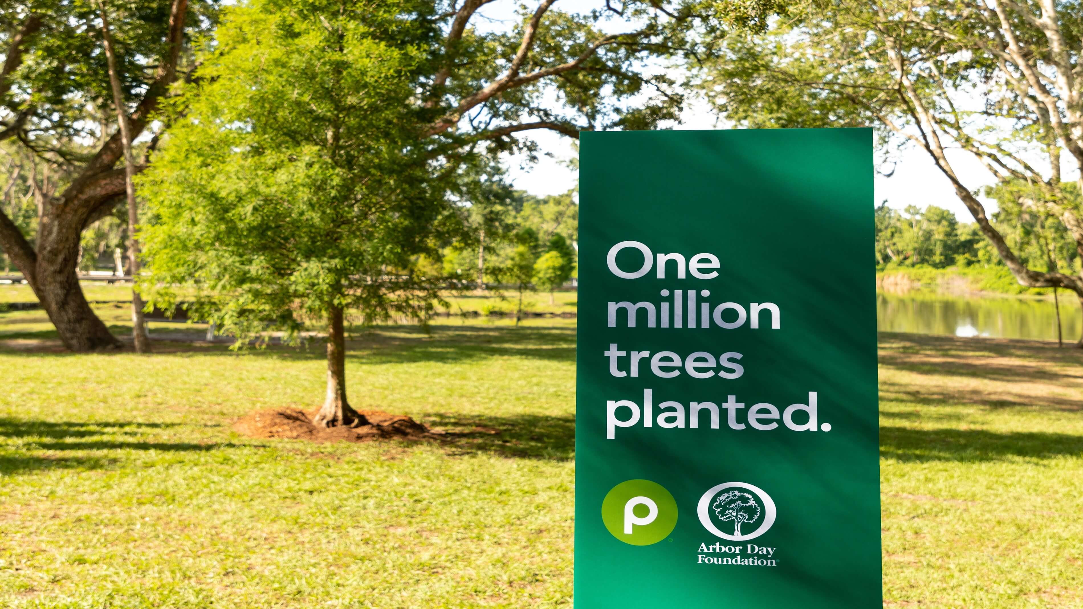 Sign with one millionth tree planted