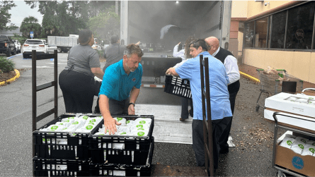 Publix truck unloading supplies for hurricane relief.