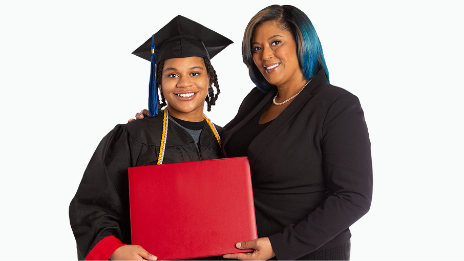 KerriAnn Marie holding a diploma with her mother.