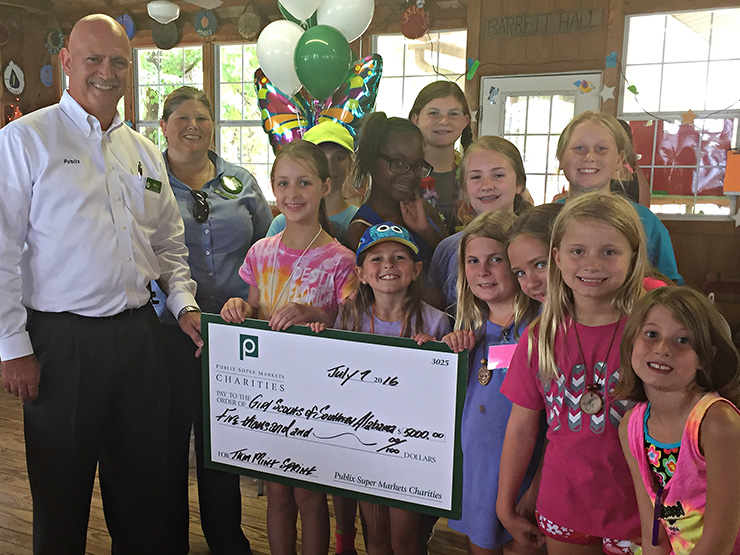 publix charities check donation presentation to girl scouts of southern alabama