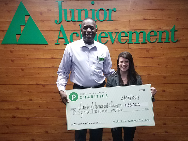 publix charities presents check to junior achievement of georgia