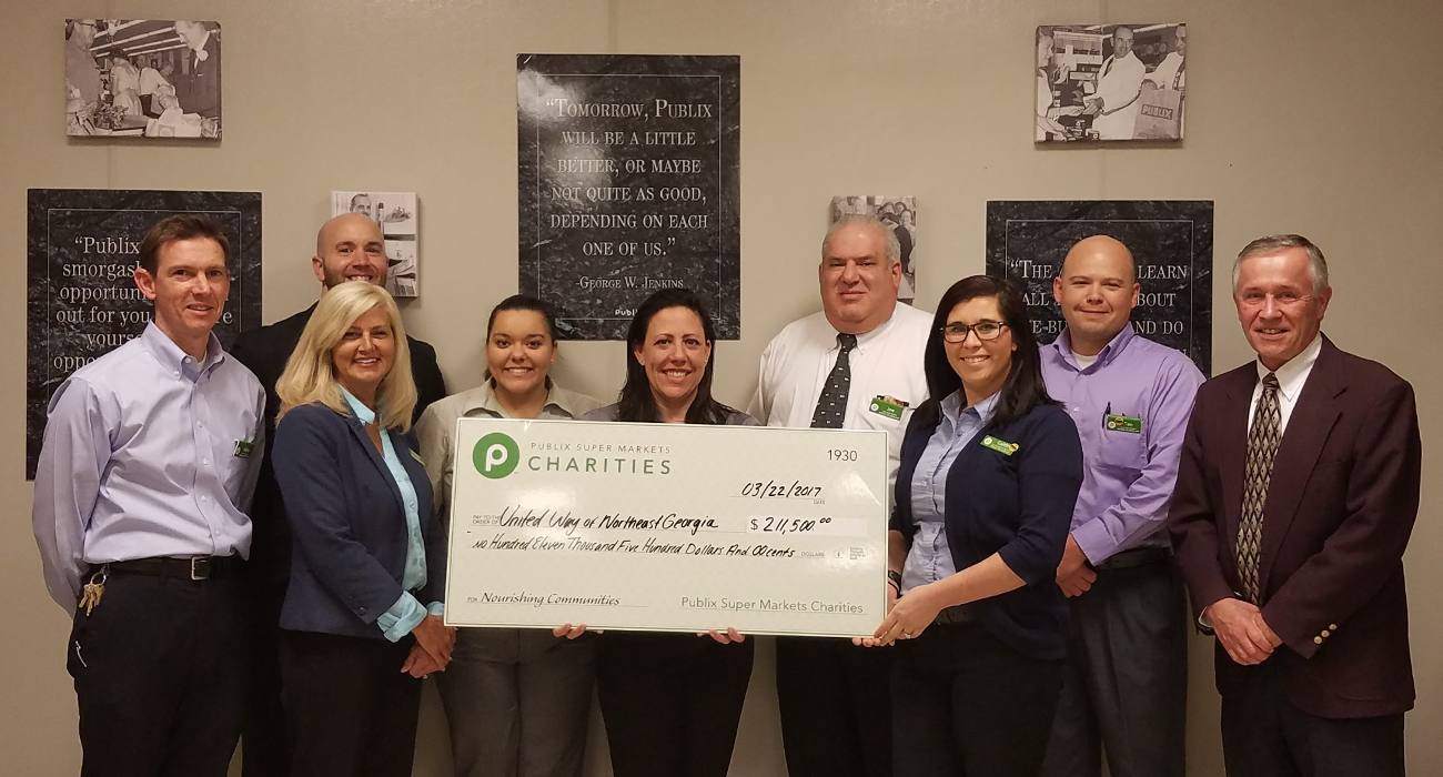 publix charities presents check for $211,500 to united way of northeast georgia