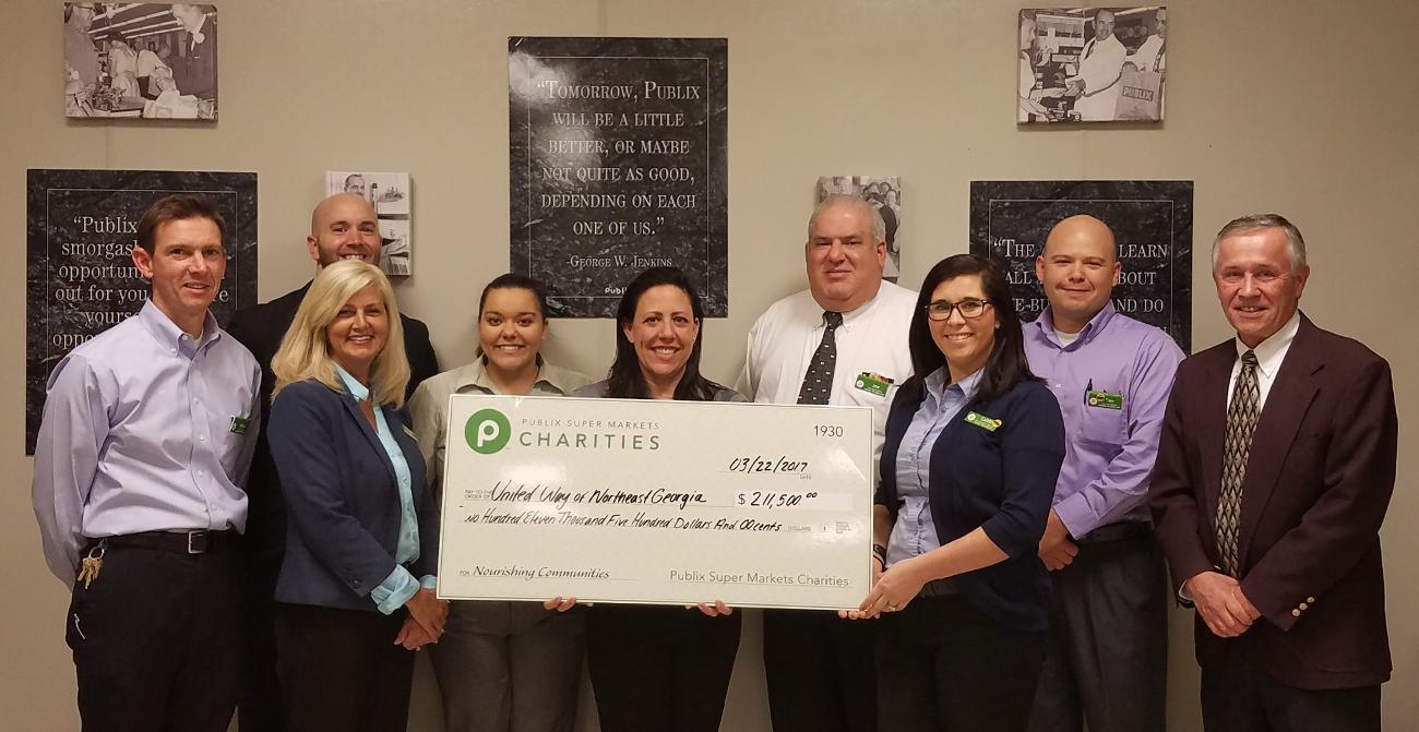 publix charities presents check for $211,500 to united way of northeast georgia