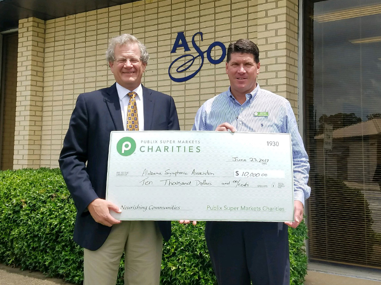 publix charities presents check to alabama symphonic association