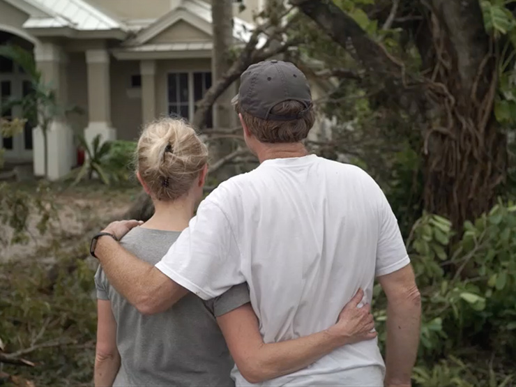 american red cross hurricane harvey relief couple looks at fallen limbs near house post storm