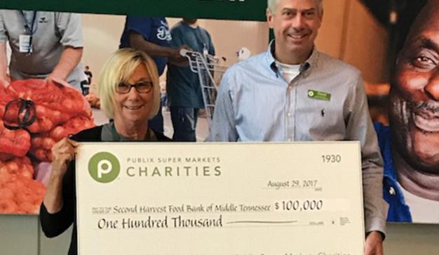 Publix Charities donates $100,000 check to Second Harvest Food Bank of Middle Tennessee