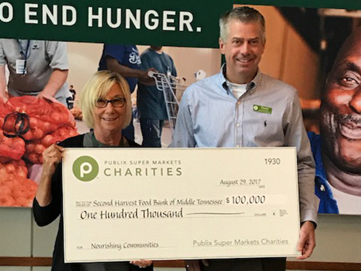 Publix Charities donates $100,000 check to Second Harvest Food Bank of Middle Tennessee