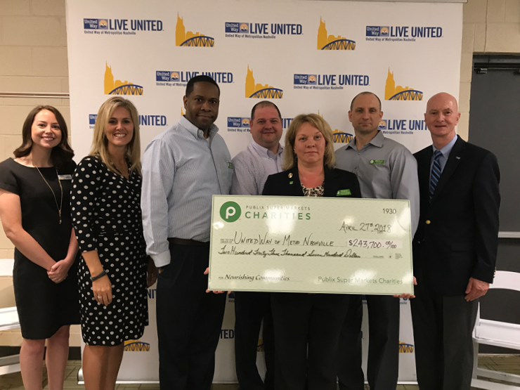 Publix Charities presents $243,700 donation check to United Way of Metro Nashville