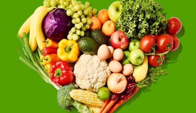 fresh food in shape of a heart