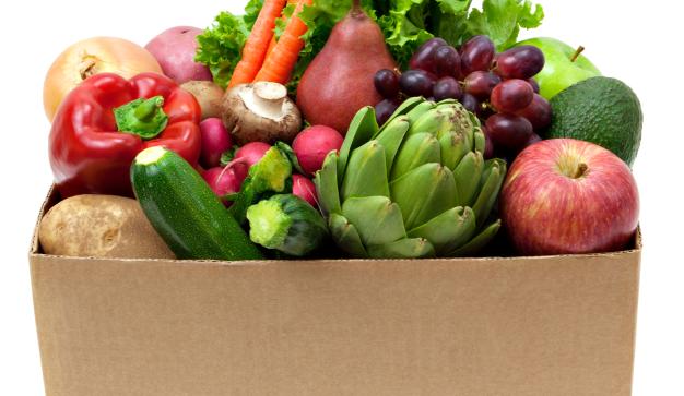 box of fresh donated fruit and vegetables