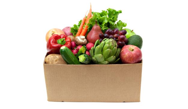 box of fresh donated fruit and vegetables