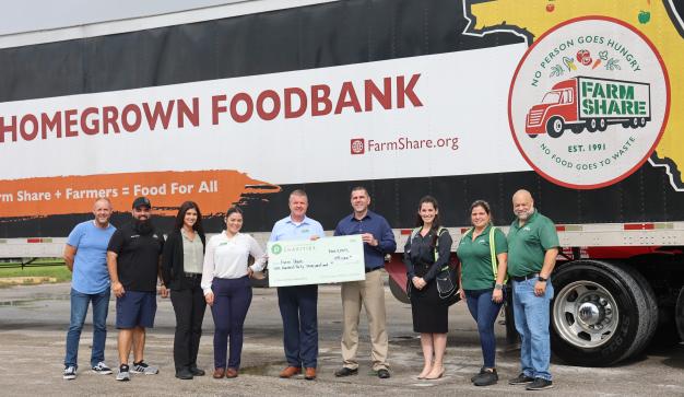 Publix Charities check to Farm Share with truck