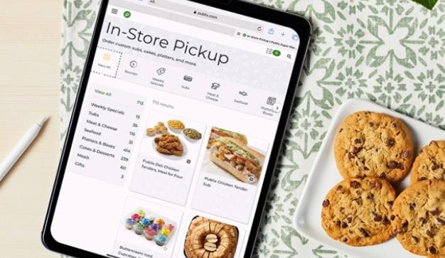Tablet with Publix in store pickup screen