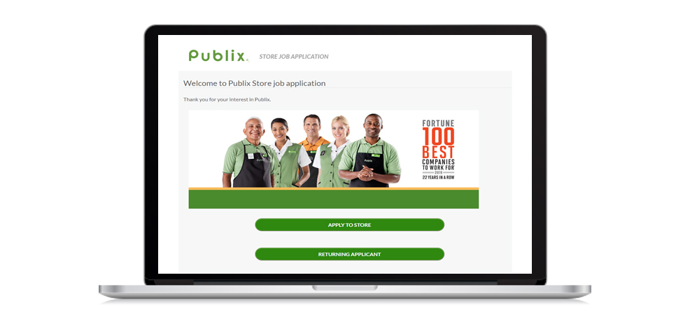 Publix Store job applicate webpage displayed on a laptop
