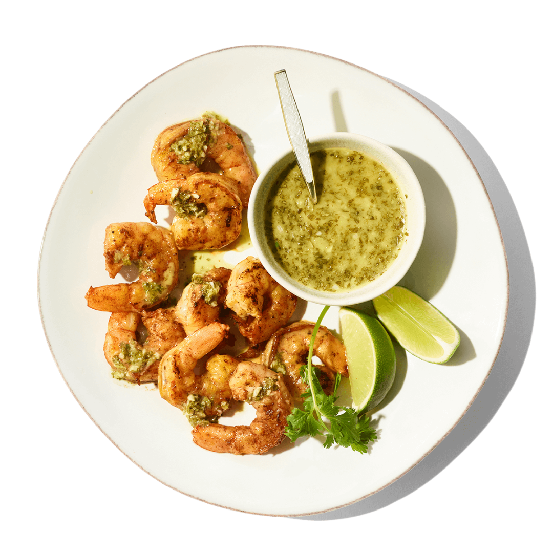 Image of shrimp and garlic-cilantro sauce