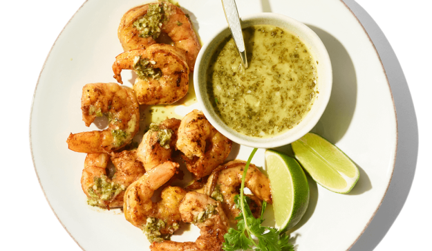Image of shrimp and garlic-cilantro sauce