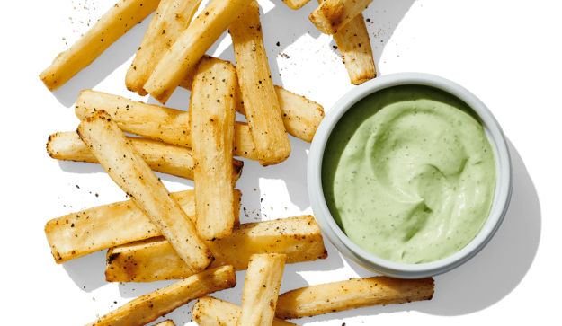 Image of yuca fries with cilantro-avocado ranch dip