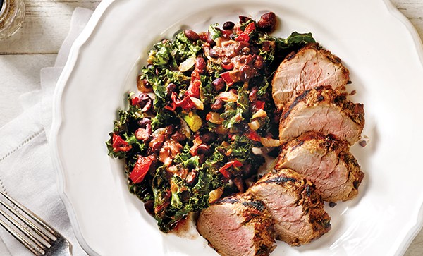 Image of Cuban pork with black beans and kale