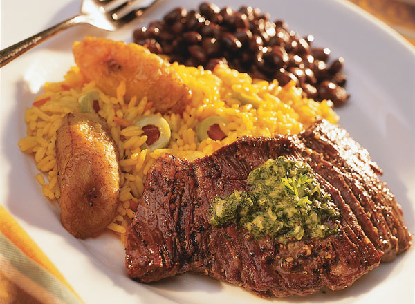 image of Argentinean Steaks and Yellow Rice With Plantains recipe