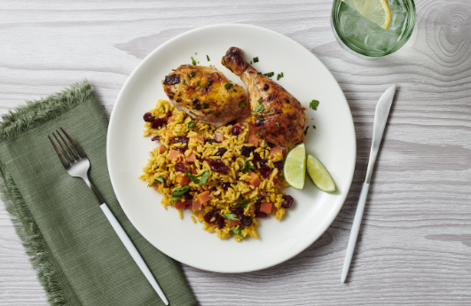 Whole Roasted Chicken with Adobo, Lime, and Cilantro & Vegetable Yellow Rice