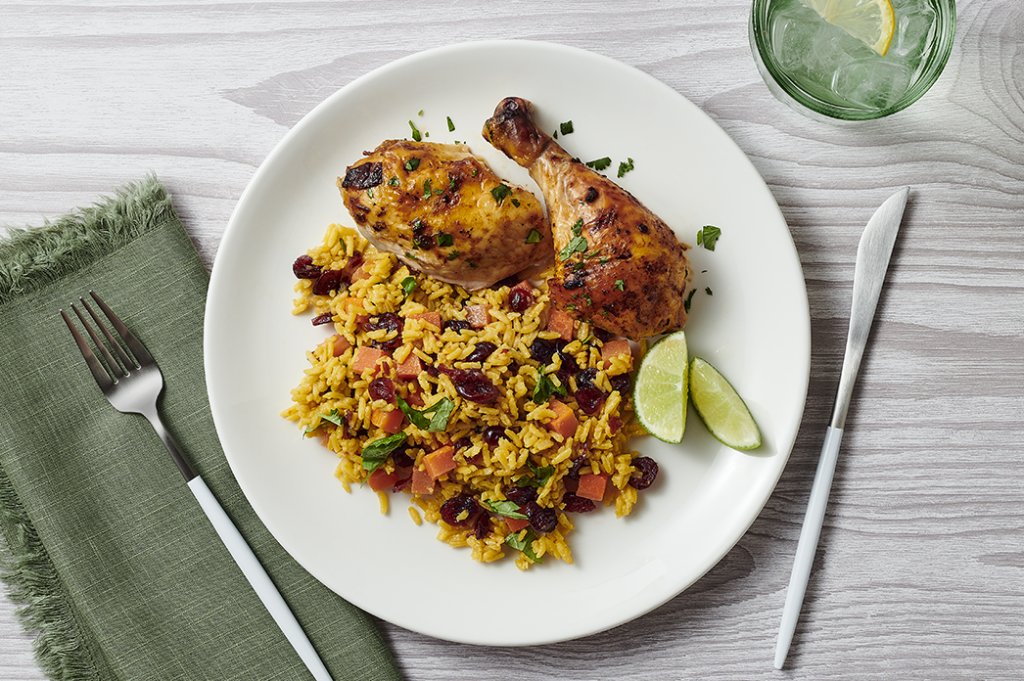 Whole Roasted Chicken with Adobo, Lime, and Cilantro & Vegetable Yellow Rice