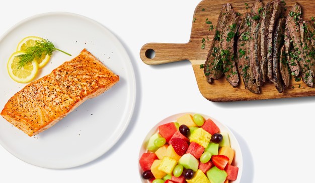 salmon, grilled steaks and fresh fruit