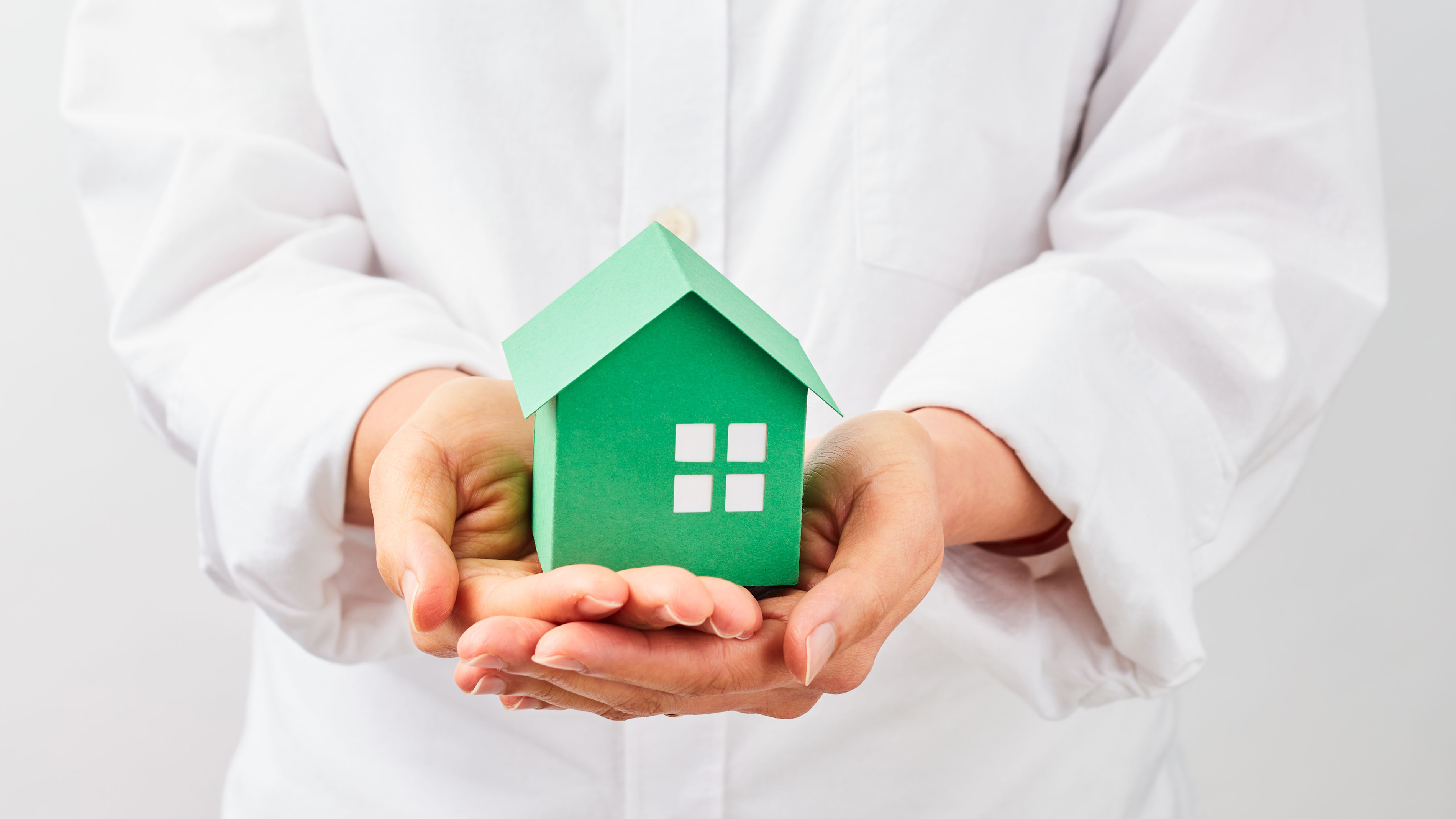 hands holding a small green house