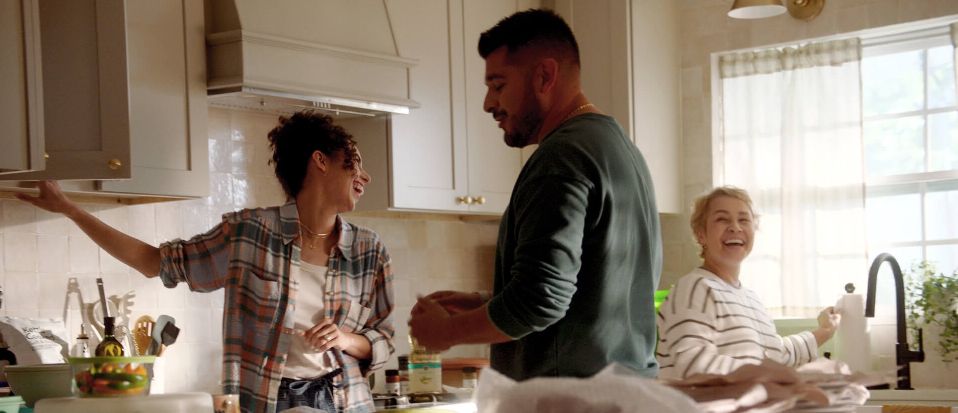 Family gathering in kitchen