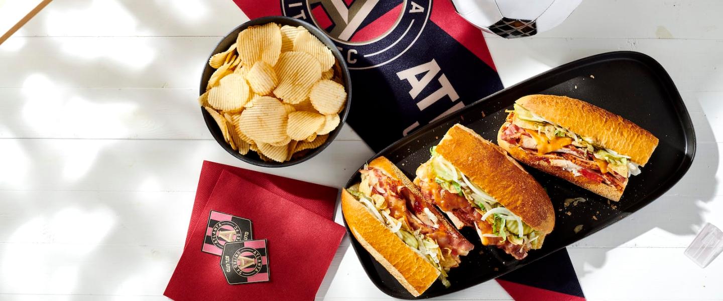 Atlanta united banner, sub, and soccer ball