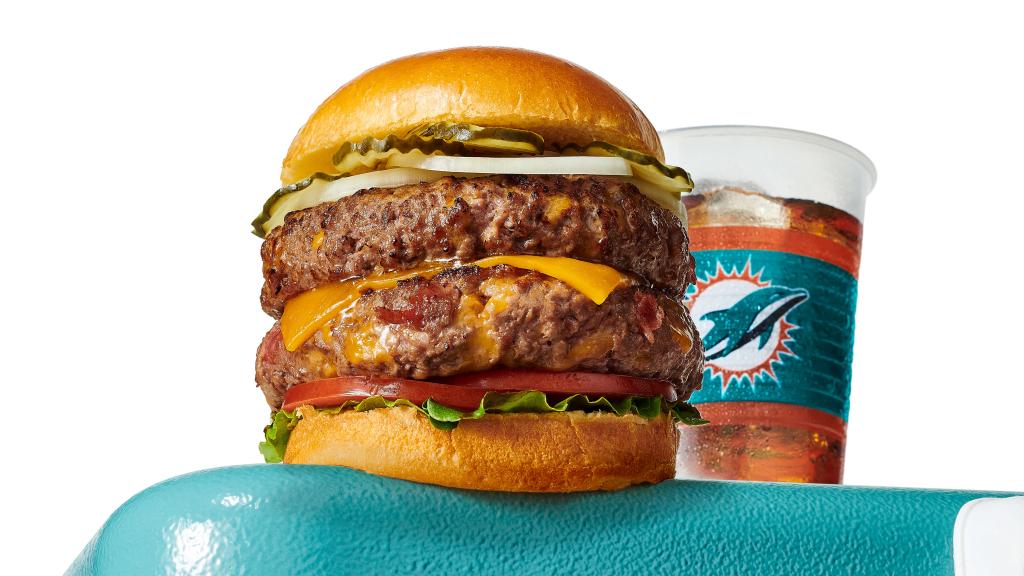 Burger and drink on a cooler