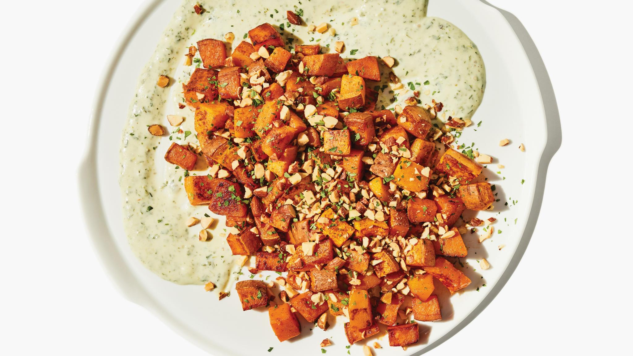 Roasted Squash and Potatoes with LemonHerb Yogurt Sauce Recipe